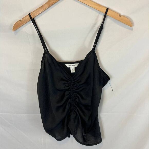 Nine West Ruched Center Satin Tank black Size Small - Picture 3 of 9